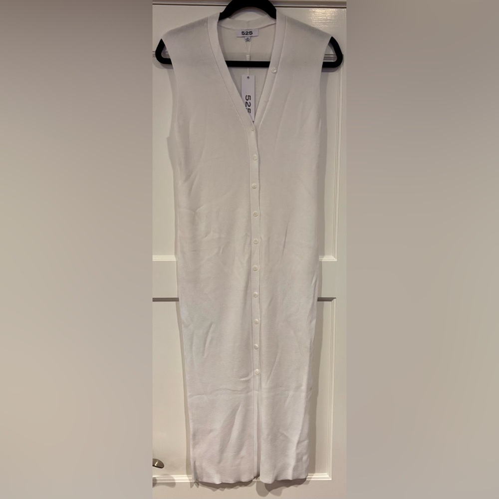 525 America White Button-Down‎ fine knit Dress in Bleach White